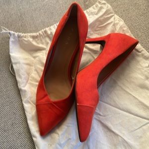 Zara TRF Size 38 (US 7-7,5) Women's Orange Suede Pointed Toe Slip On Heels/Pumps